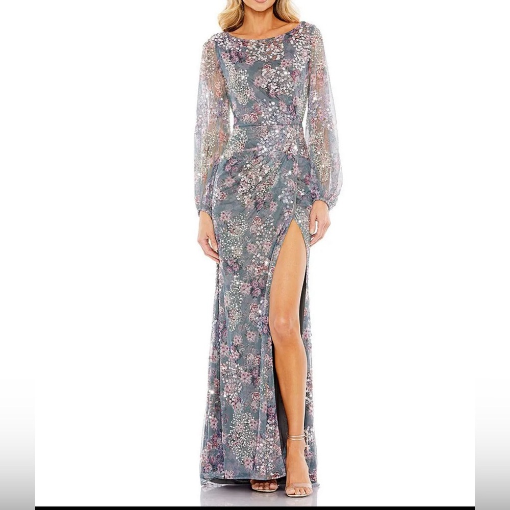 Mac Duggal Beaded Illusion Long Sleeve Gown Size 14